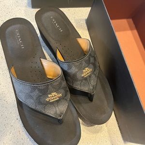 COACH Janice Signature Black/Smoke Wedge Flip Flop Sandal. Like new! With box